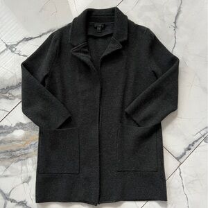 J. Crew Black Long Open-Front Wool Blend Blazer Coat